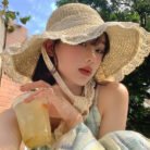 花边渔夫帽-米白